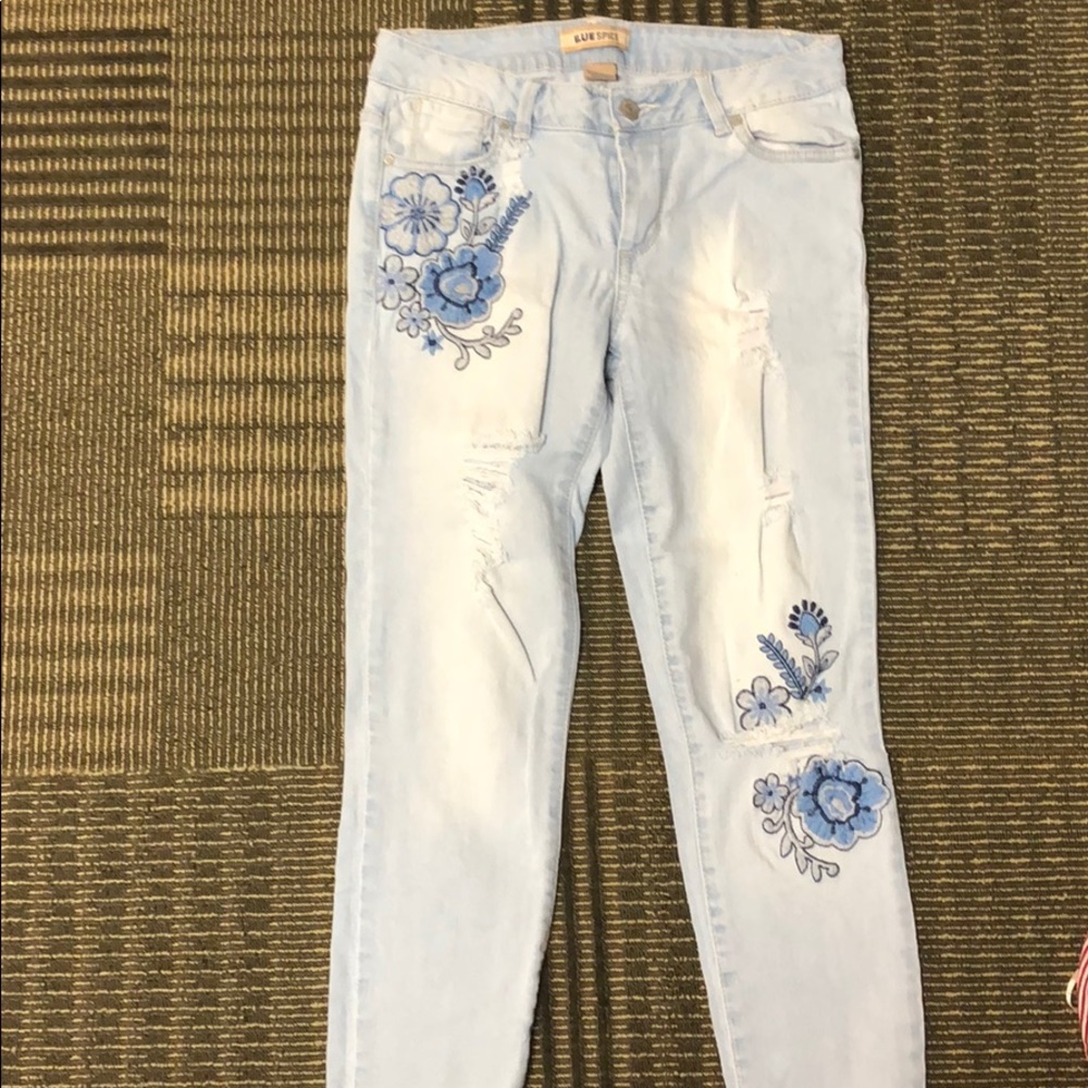 Floral print jeans